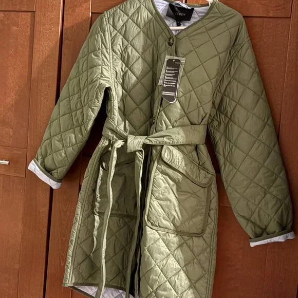 J Crew Woman Primaloft Ligth Weight Collection Green Long Coat Overcoat XS $268 - Picture 6 of 9